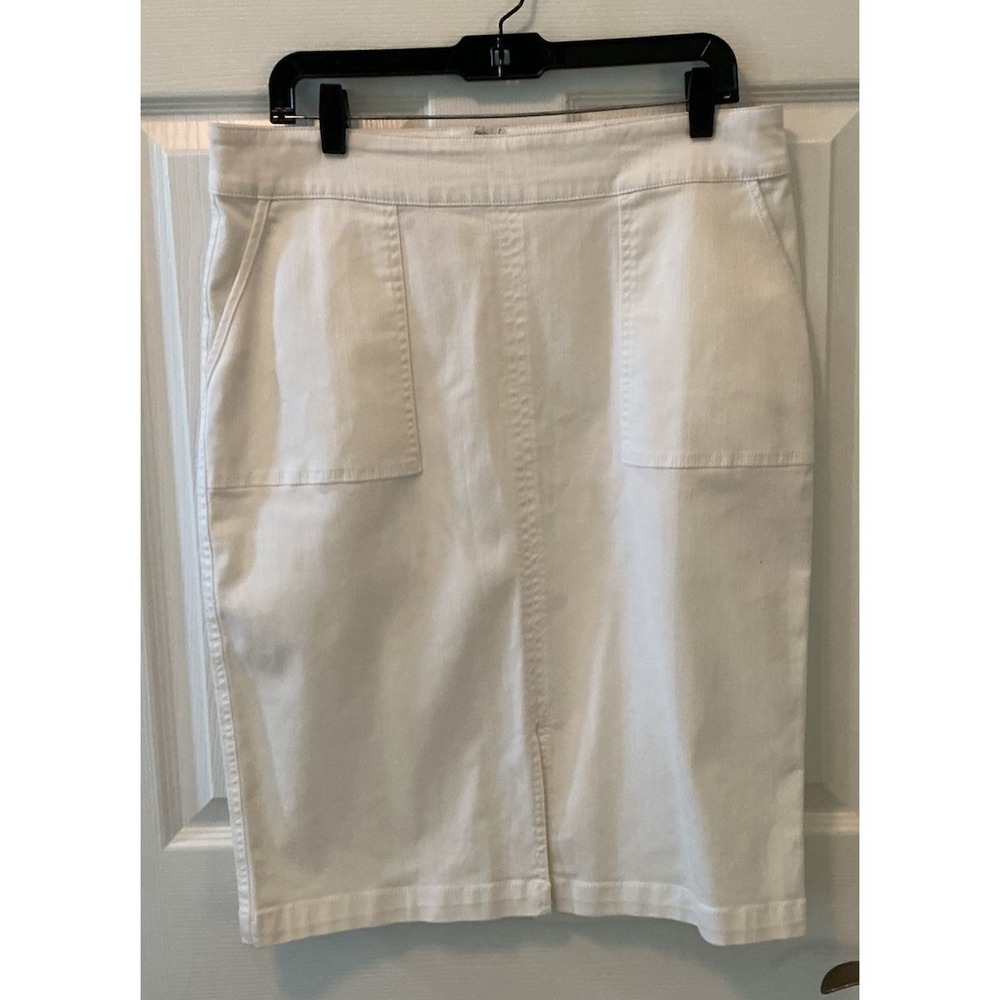 Tommy Bahama White Stretch Pencil Skirt Women's Size 12 Cotton Tencel Pockets